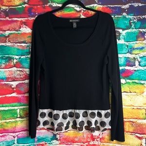 INC Black Sweater with Sheer Polka Dot Trim 0080